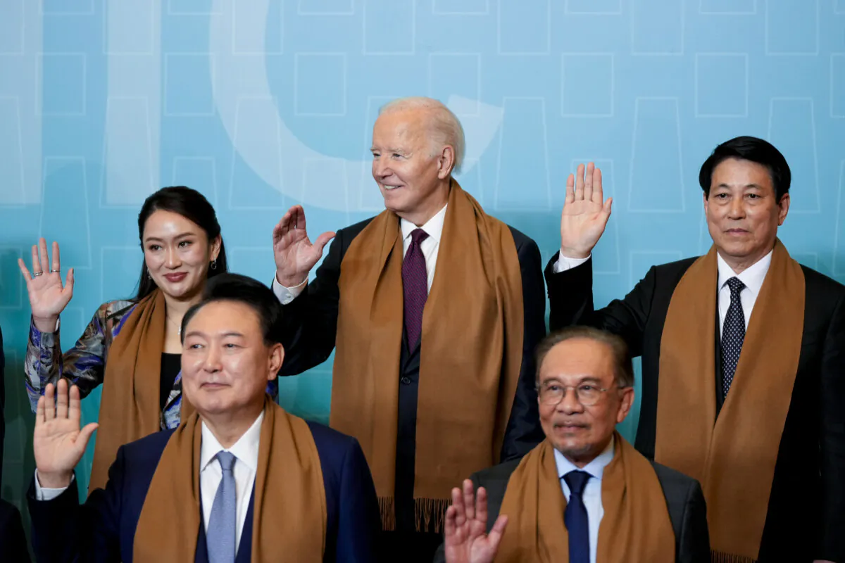 From left to right, top, Thailand's Prime Minister Paetongtarn Shinawatra, U.S. President Joe Biden and Vietnam's President Luong Cuong, and bottom, from left, South Korea's President Yoon Suk Yeol and Malaysia's Prime Minister Anwar Ibrahim, pose during the taking of the leaders' group photo, at the Asia-Pacific Economic Cooperation (APEC) summit, in Lima, Peru, on Nov. 16, 2024. (Fernando Vergara/AP Photo)