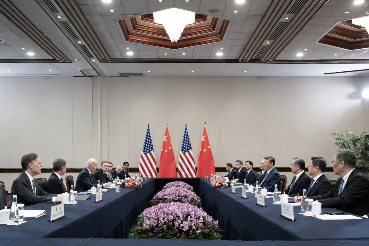 U.S. President Joe Biden (3rd L) meets with Chinese leader Xi Jinping (4th R) on the sidelines of the Asia-Pacific Economic Cooperation (APEC) summit in Lima, Peru, on Nov. 16, 2024. (Saul Loeb/AFP via Getty Images)