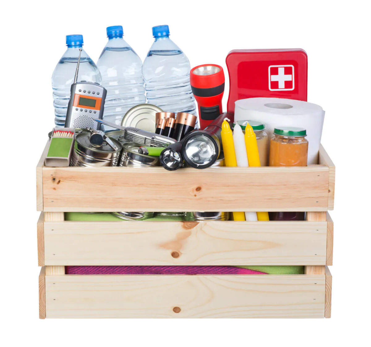 Keeping a stash of food and water and a first aid kit will make a huge difference in emergencies. (photka/Shutterstock)