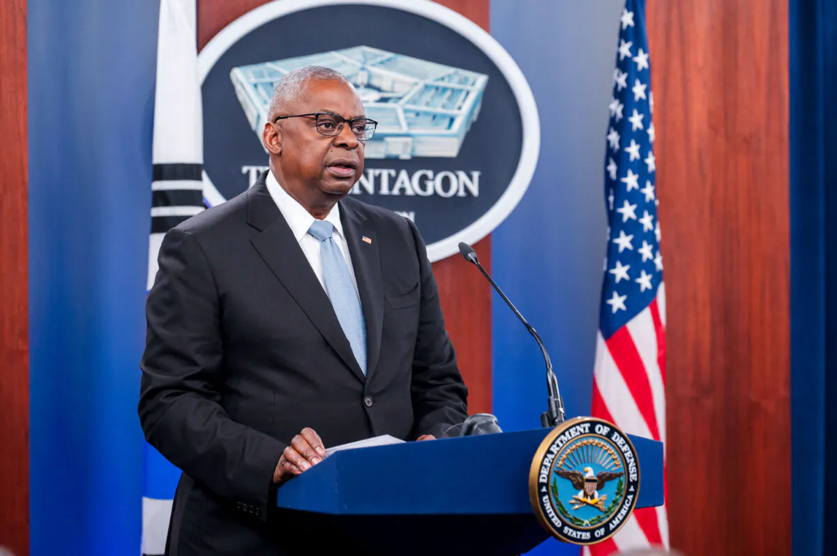 Defense Secretary Lloyd Austin speaks during a joint press briefing with South Korean Defense Minister Kim Yong Hyun at the Pentagon in Arlington, Va., on Oct. 30, 2024. (Kevin Wolf/AP Photo)