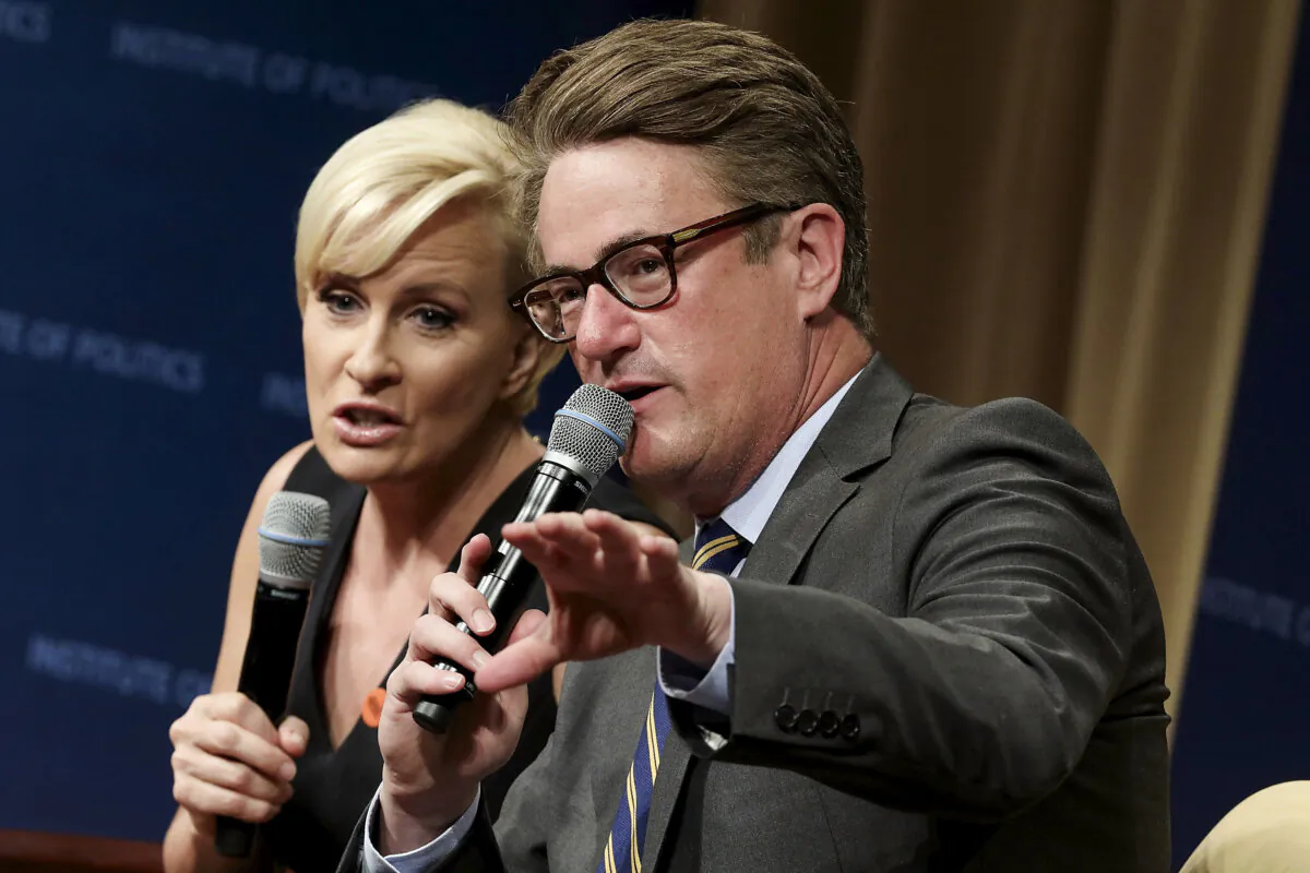MSNBC 'Morning Joe' hosts Joe Scarborough (Right) and Mika Brzezinski in the McGowan Theater at the National Archives in Washington, DC on July 12, 2017. (Chip Somodevilla/Getty Images)