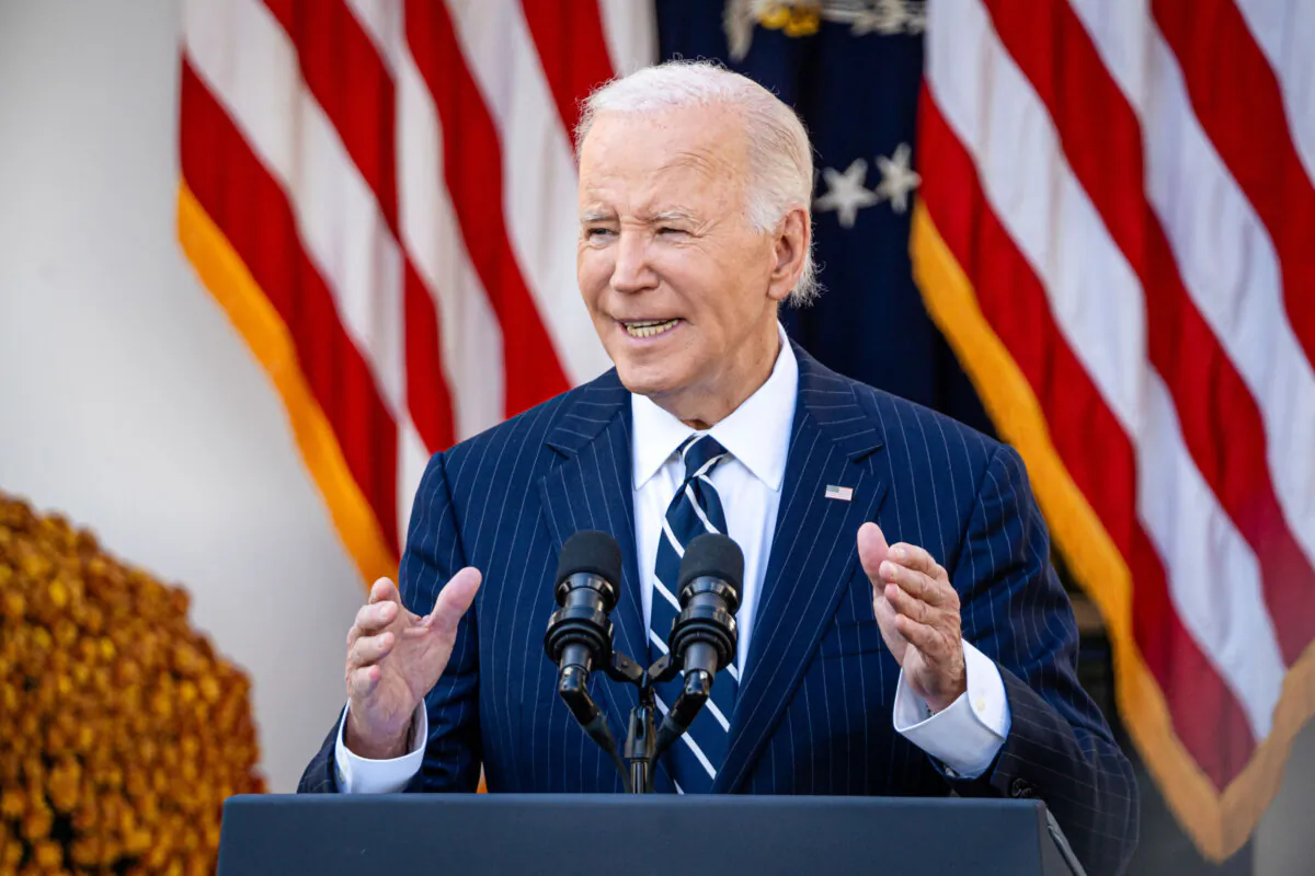 President Joe Biden addresses the nation after presidential election results, congratulating President-elect Donald Trump at the Rose Garden of the White House in Washington on Nov. 7, 2024. (Madalina Vasiliu/The Epoch Times)