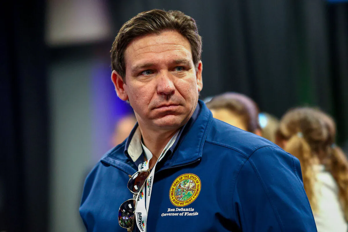 Florida Gov. Ron DeSantis attends the drivers' meeting prior to the NASCAR Cup Series Daytona 500 at Daytona International Speedway in Daytona Beach, Fla., on Feb. 19, 2024. (Jared C. Tilton/Getty Images)