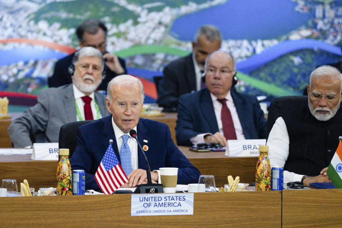 U.S. President Joe Biden speaks during the launch of the Task Force for a Global Alliance Against Hunger and Poverty in Rio de Janeiro, on the sidelines of the G20 Summit on Nov. 18, 2024. (Eric Lee/AFP)