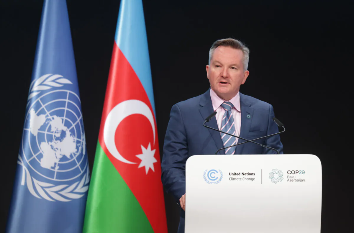 Australian Minister for Climate Change and Energy Chris Bowen speaks during the resumed High-Level Segment on day eight at the UNFCCC COP29 Climate Conference in Baku, Azerbaijan on Nov. 19, 2024. (Sean Gallup/Getty Images)