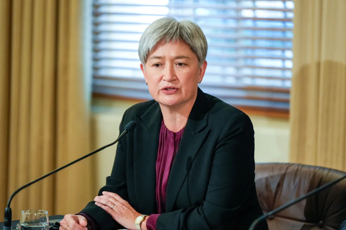 Australia's Foreign Minister Penny Wong speaks during a joint press conference following an Australia and South Korea Foreign and Defence Ministers meeting on May 1, 2024 in Melbourne, Australia. (Asanka Brendon Ratnayake-Pool/Getty Images)
