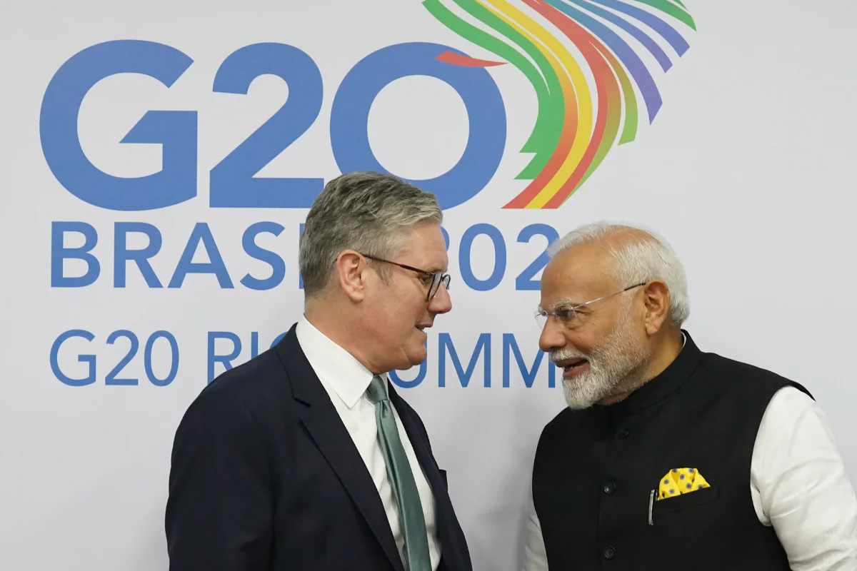 Prime Minister Sir Keir Starmer (L) during a bilateral meeting with Narendra Modi Prime Minister (R) of India, at the G20 summit at the Museum of Modern Art in Rio de Janeiro, Brazil, on Nov. 18, 2024. (Stefan Rousseau/PA Wire)
