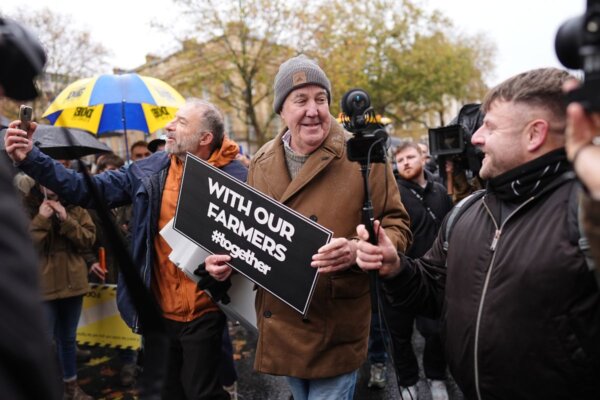 Jeremy Clarkson speaks with the media in central London ahead of the farmers’ protest over the changes to inheritance tax rules in London, England, on Nov. 19, 2024. (Aaron Chown/PA Wire)
