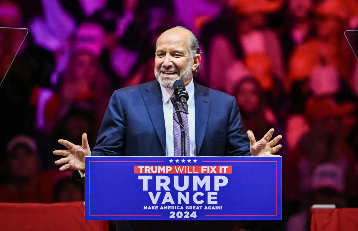 Howard Lutnick, chairman and CEO of Cantor Fitzgerald and co-chair of the Trump 2024 transition team, speaks at a Donald Trump rally at Madison Square Garden in New York City on Oct. 27, 2024. (Angela Weiss/AFP via Getty Images)