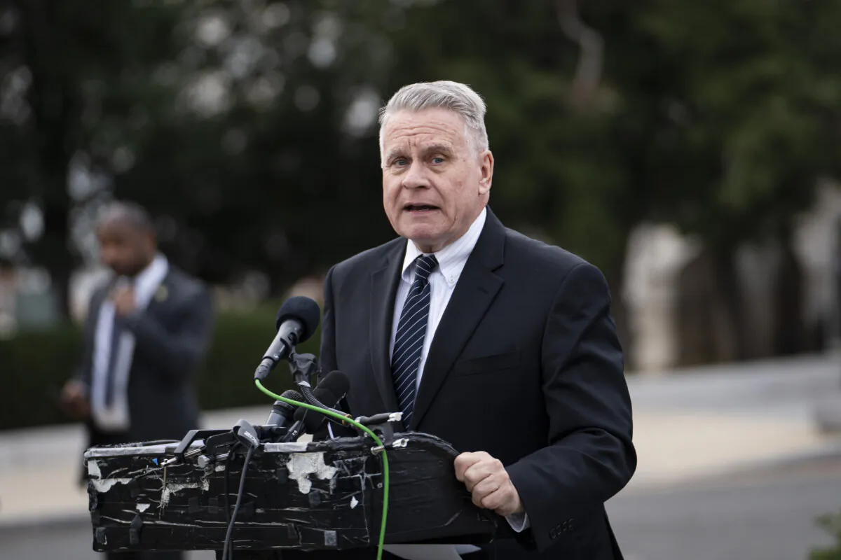 Rep. Chris Smith (R-N.J.) speaks during a press conference about Hong Kong at House Triangle on Capitol Hill in Washington on Nov. 19, 2024. (Madalina Vasiliu/The Epoch Times)