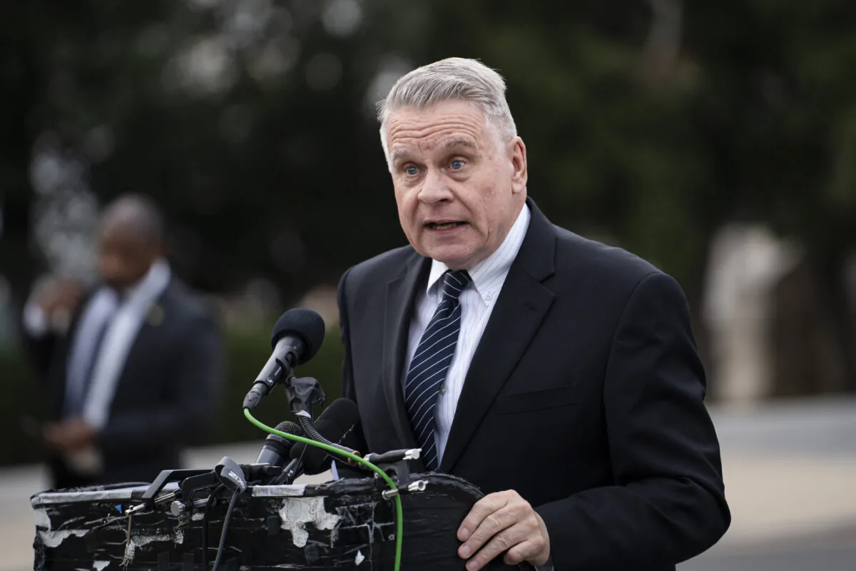 Rep. Chris Smith (R-N.J.) speaks during a press conference about Hong Kong at House Triangle on Capitol Hill in Washington on Nov. 19, 2024. (Madalina Vasiliu/The Epoch Times)