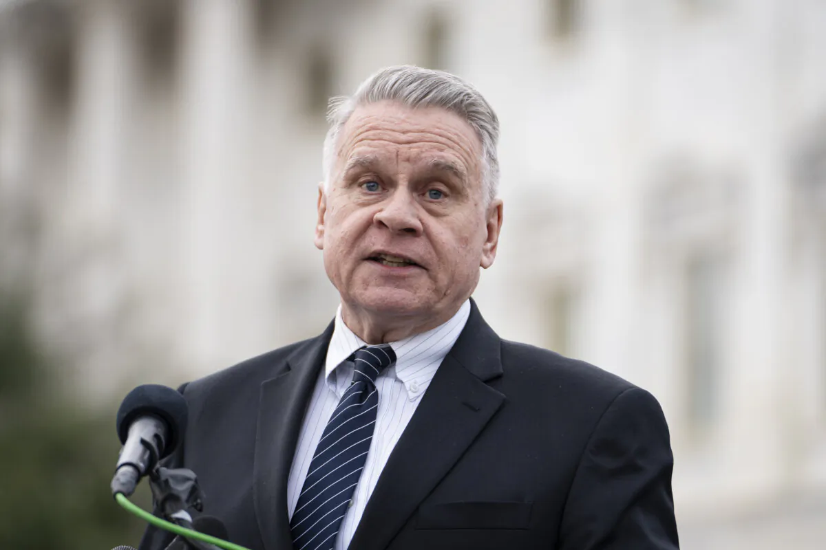 Rep. Chris Smith (R-N.J.) speaks during a press conference about Hong Kong at House Triangle on Capitol Hill in Washington on Nov. 19, 2024. (Madalina Vasiliu/The Epoch Times)