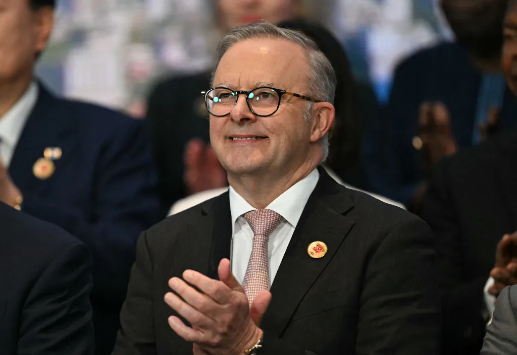 Australia's Prime Minister Anthony Albanese after attending the meeting on Sustainable Development and Energy Transition at the G20 Leaders' Meeting in Rio de Janeiro, Brazil, on Nov. 19, 2024. (Mauro Pimentel/AFP via Getty Images)