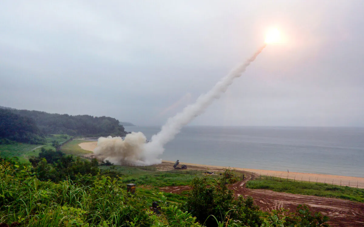 The proposed 2024 U.S. defense budget includes $80 million for a U.S. Army Tactical Missile System, such as this one being used by the South Korean Army in 2017, to be delivered to Ukraine. (South Korean Defense Ministry via Getty Images)
