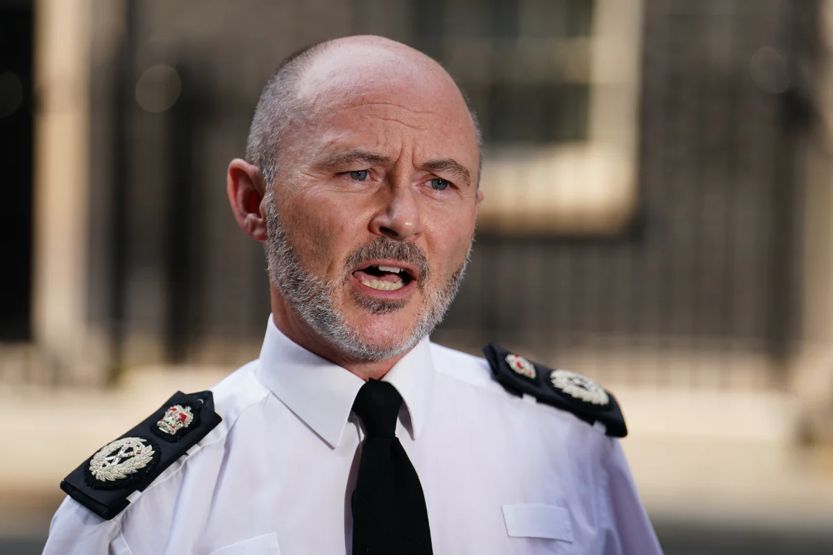 NPCC Chair and Surrey Police Chief Constable Gavin Stephens, speaks to the media outside 10 Downing Street, London, on Aug. 1, 2024. (Jordan Pettitt/PA Wire)