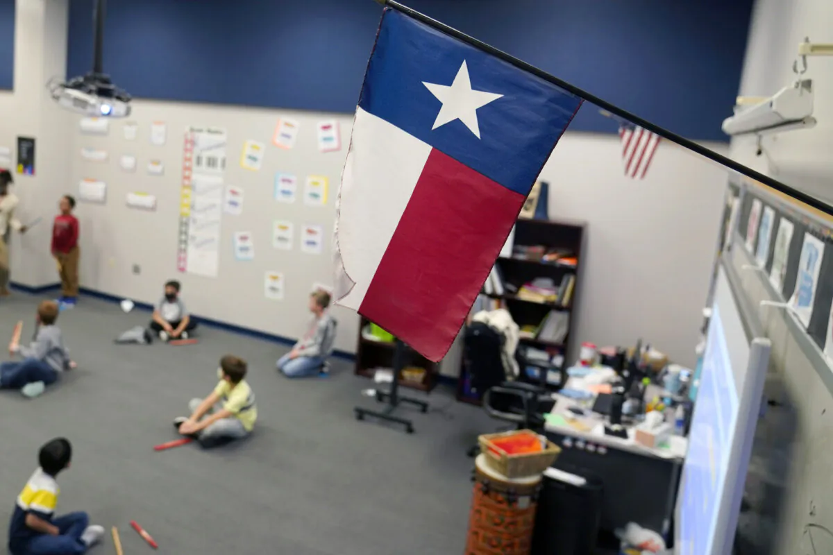 A Texas flag is displayed in an elementary school in Murphy, Texas, on Dec. 3, 2020. (LM Otero/AP Photo)
