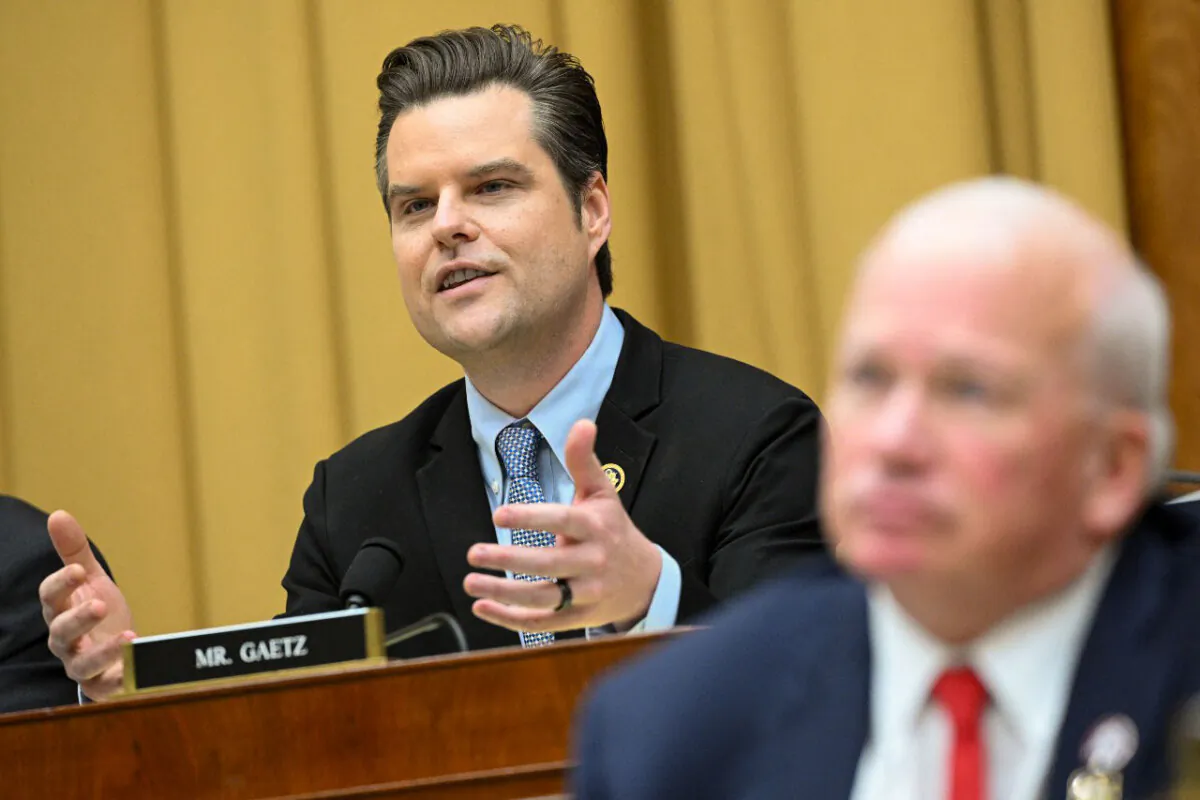 Rep. Matt Gaetz (R-Fla.) questions U.S. Attorney General Merrick Garland during a House Judiciary Committee hearing in Washington on June 4, 2024. (Allison Bailey/AFP via Getty Images)