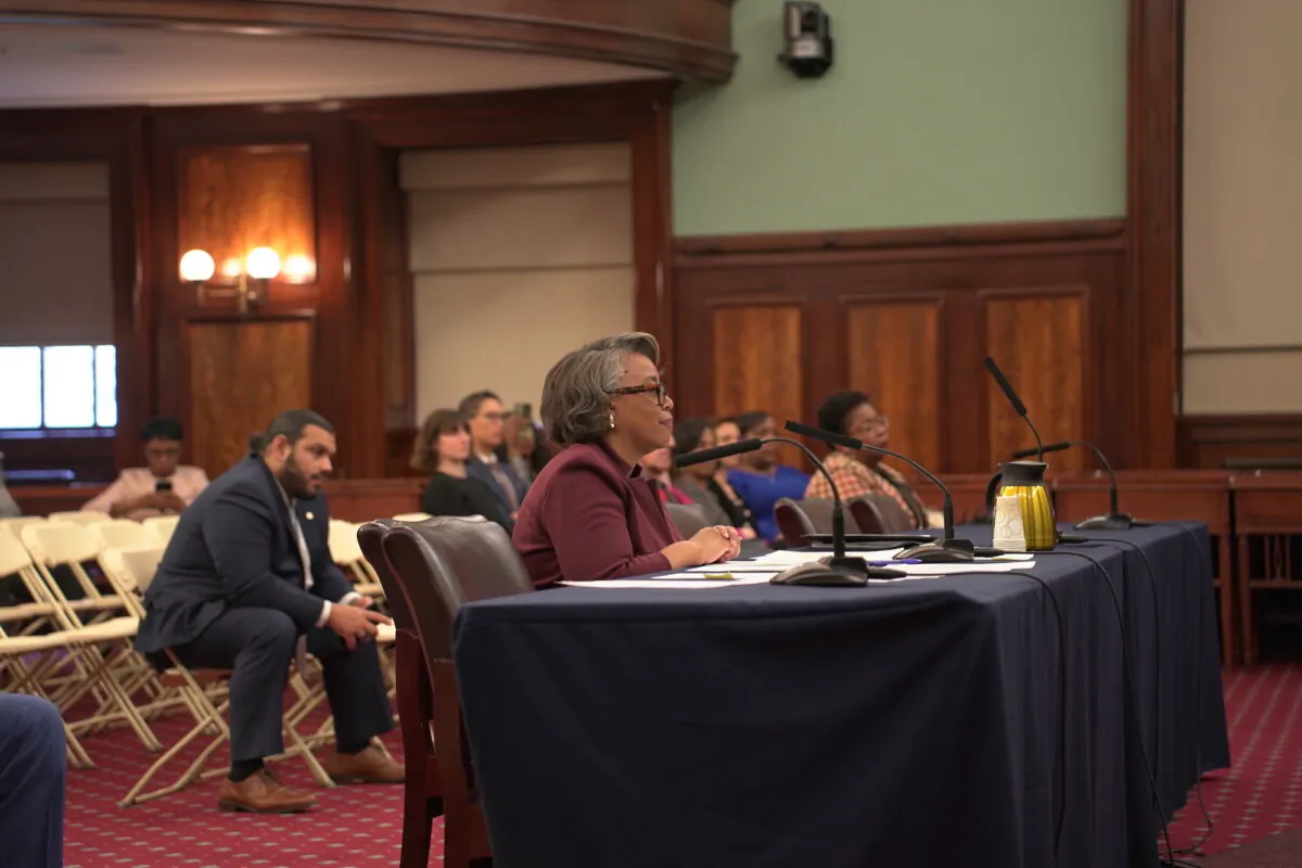 Muriel Goode-Trufant, corporate counsel nominee, at a hearing in City Hall on Nov. 20, 2024. (Oliver Mantyk/Epoch Times)