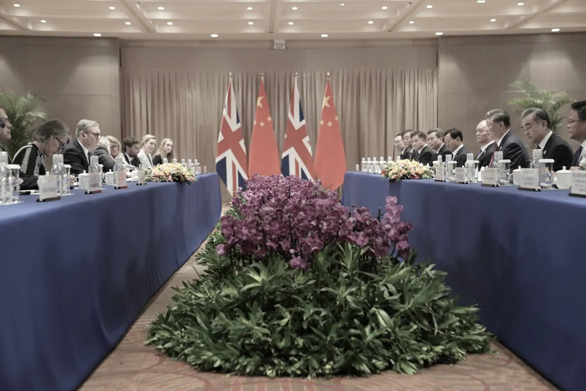 UK Prime Minister Sir Keir Starmer (3rd L) during a bilateral meeting with President Xi Jinping of China (3rd R), at the Sheraton Hotel, as he attends the G20 summit in Rio de Janeiro, on Nov. 18, 2024. (Stefan Rousseau - WPA Pool/Getty Images)
