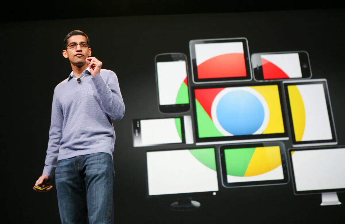 Sundar Pichai, senior vice president of Chrome, speaks at Google's annual developer conference, Google I/O, in San Francisco on June 28, 2012. (KIMIHIRO HOSHINO/AFP/GettyImages)