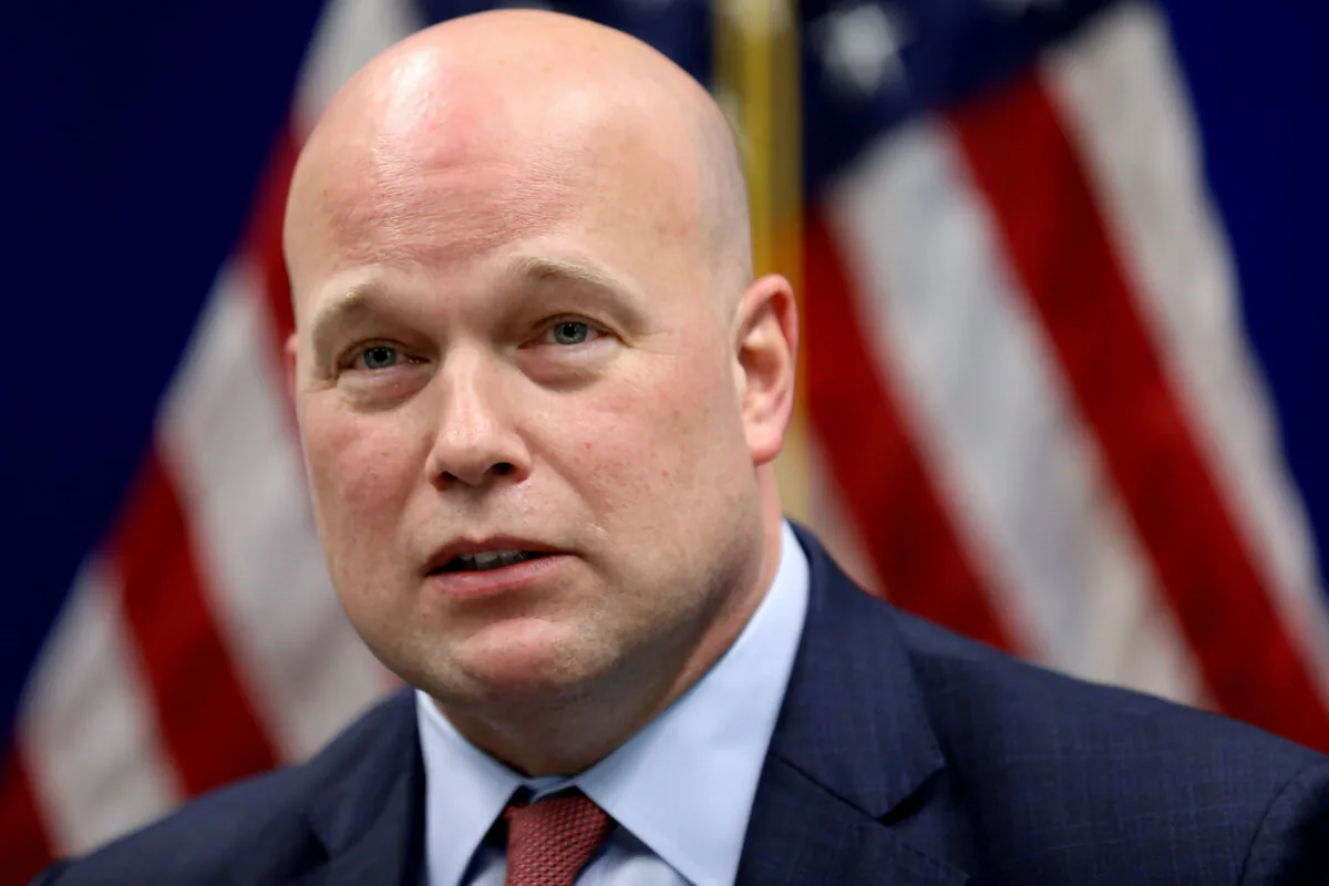 Acting Attorney General Matthew Whitaker speaks to state and local law enforcement on efforts to combat violent crime and the opioid crisis in Des Moines, Iowa, on Nov. 14, 2018. (Scott Morgan/Reuters)