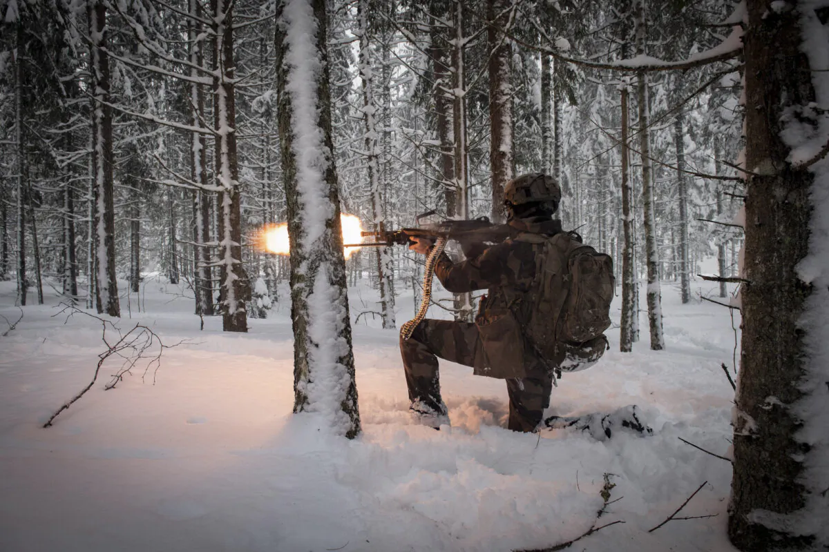 A French soldier takes part in a major drill as part of a NATO exercise at the Tapa army camp near Rakvere, Estonia, on Feb. 5, 2022. (Alain Jocard/AFP via Getty Images)