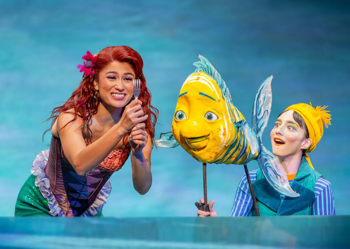 (L–R) Ariel (Sarah Kay) and Flounder (Maya Lou-Hlava), in "Disney's The Little Mermaid." (Brett Beiner)