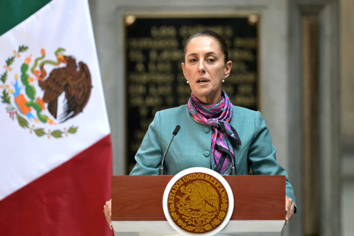 Mexican President Claudia Sheinbaum speaks during the High Level Summit between Mexican and U.S. leaders and businessmen at the National Palace in Mexico City on Oct. 15, 2024. (Yuri Cortez/AFP via Getty Images)