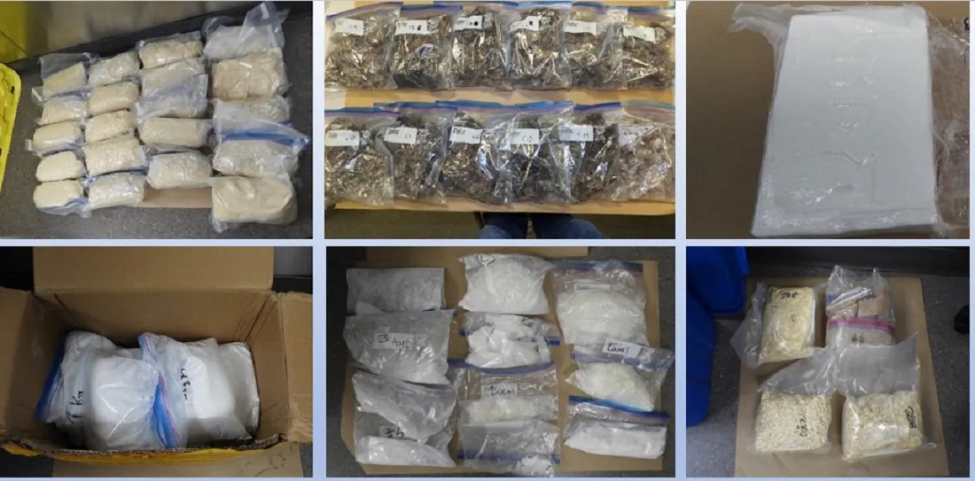 The Surrey RCMP drug unit seized multiple drugs, including fentanyl, MDMA and cocaine, during a series of seven busts. (RCMP/Handout photo)