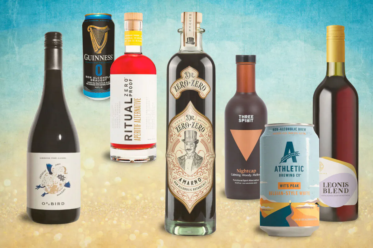Non-alcoholic drinks come in all shapes and sizes. (Shutterstock; Oddbird.com; Guinness.com; RitualZeroProof.com; DrZeroZero; Three Spirit; AthleticBrewing.com; Karma + Pitch/Monika Jungwirth)