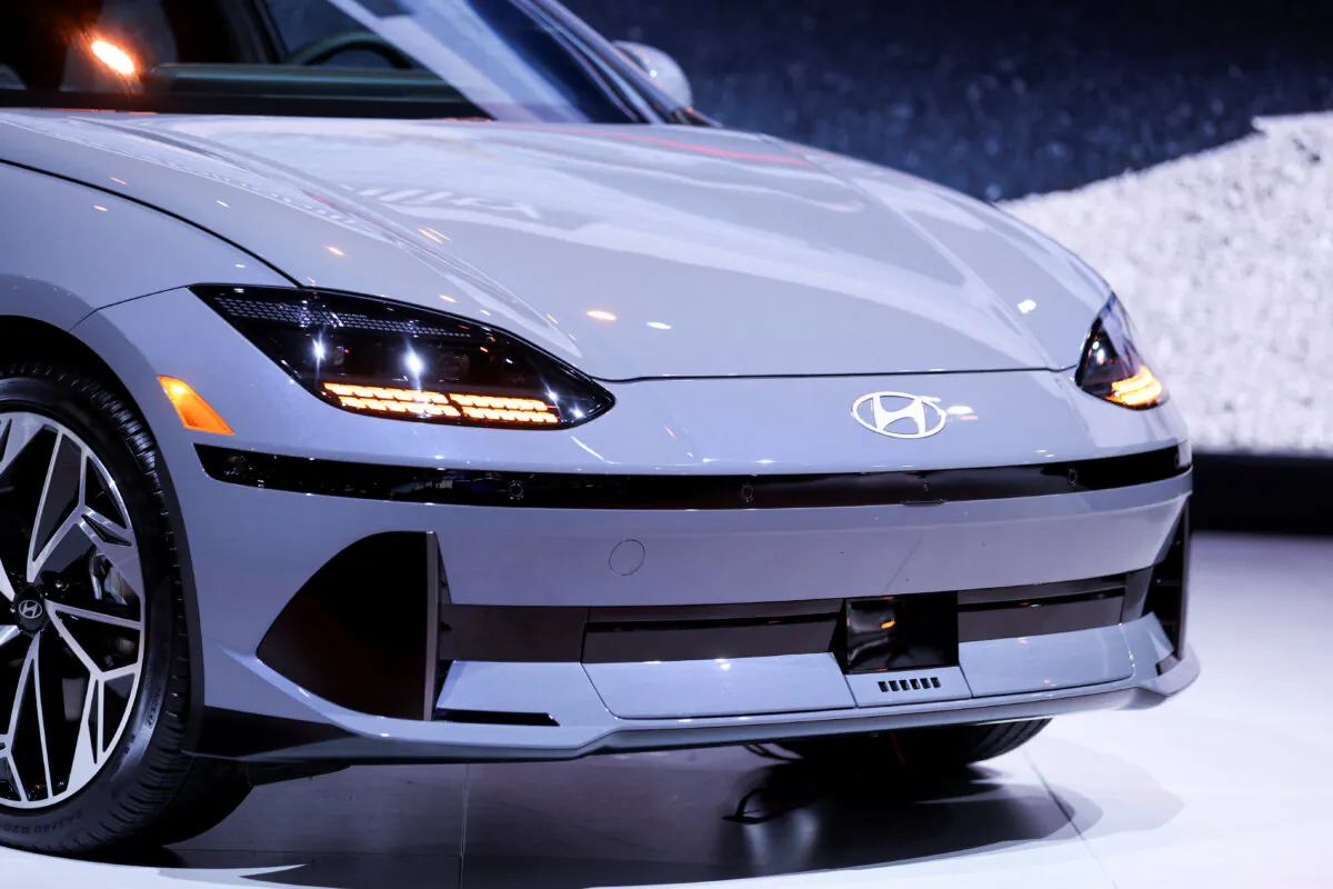 Hyundai displays the new Ioniq 6 vehicle at the 2022 Los Angeles Auto Show on Nov. 17, 2022. (Mike Blake/Reuters)