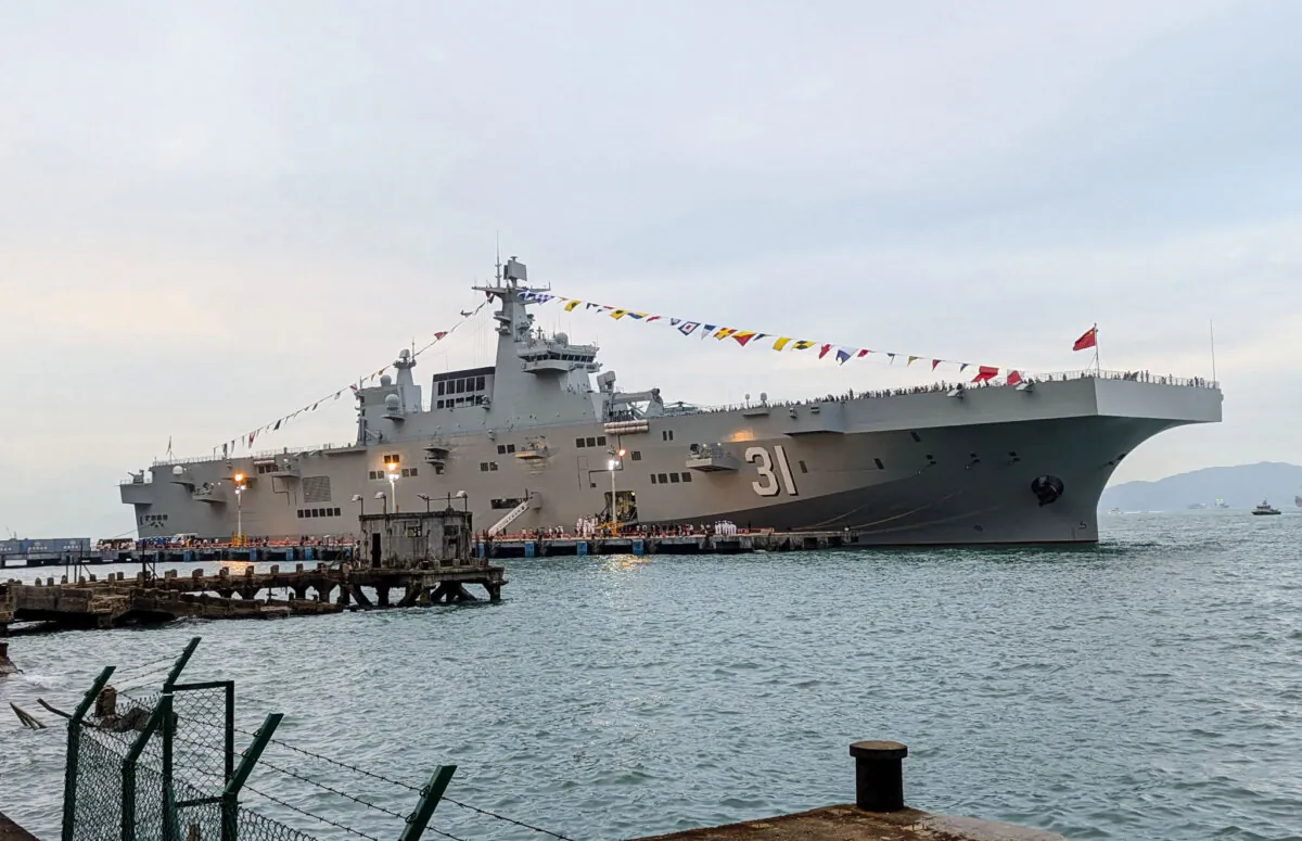 The amphibious assault ship Hainan is docked at the China Merchants Wharf in Hong Kong on Nov. 24, 2024. (Holmes Chan/AFP via Getty Images)