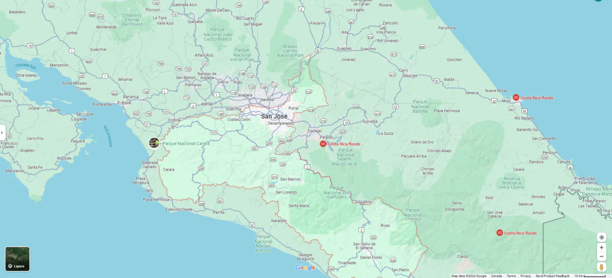 A map of Costa Rica. (Google Map)