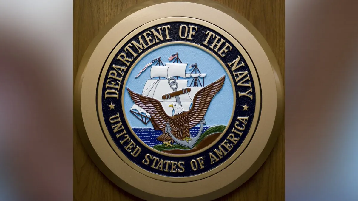 The U.S. Department of the Navy seal hangs on the wall at the Pentagon in Washington on Feb. 24, 2009. (Paul J. Richards/AFP via Getty Images)