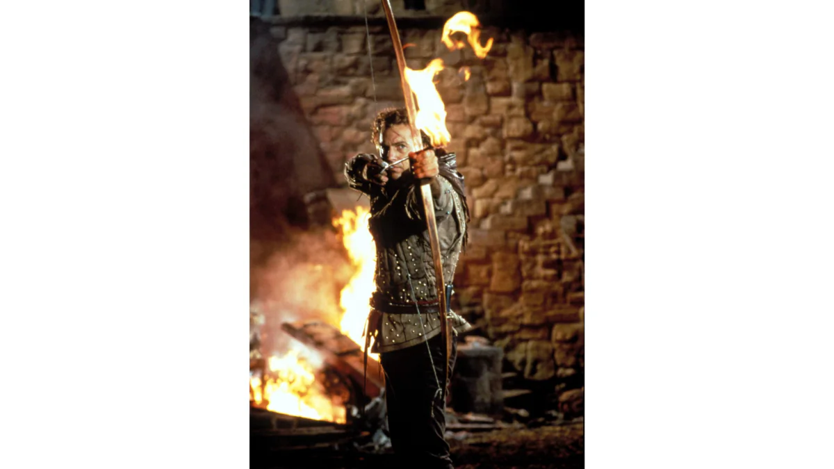 Robin Hood (Kevin Costner) opposes the oppression by the Sheriff of Nottingham, in “Robin Hood: Prince of Thieves.” (MovieStillsDB)