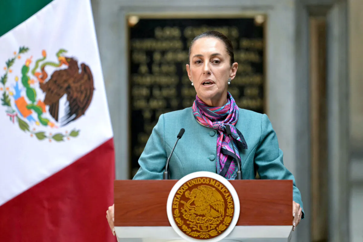 Mexican President Claudia Sheinbaum speaks during the High Level Summit between Mexican and U.S. leaders and businesspeople at the National Palace in Mexico City on Oct. 15, 2024. (Yuri Cortez/AFP via Getty Images)