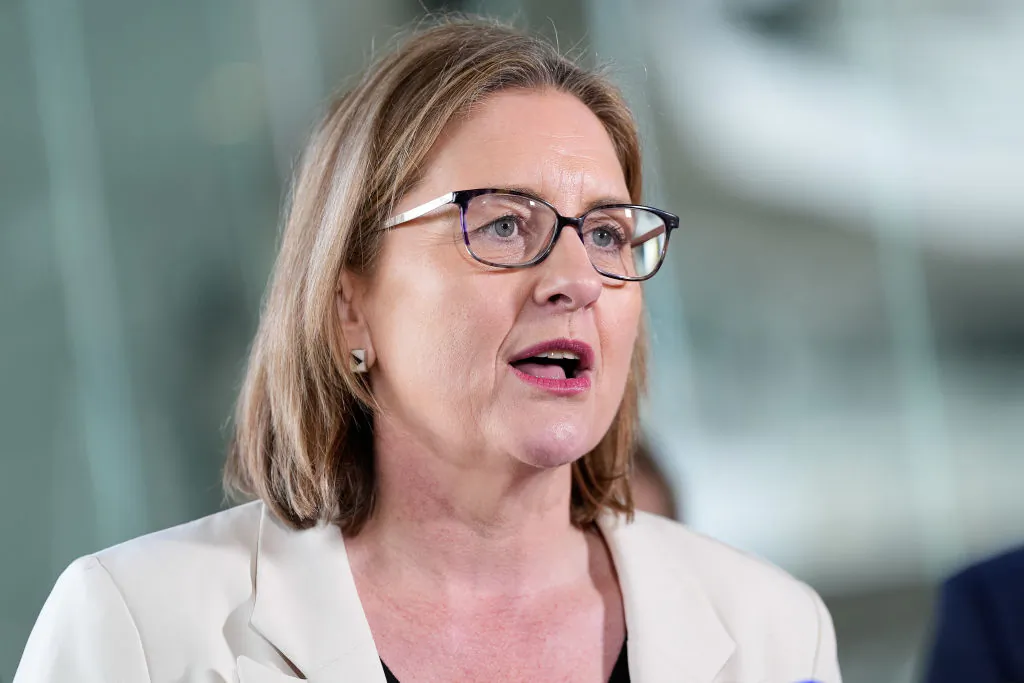 Premier of Victoria Jacinta Allan speaks during a Cricket Australia Media Opportunity at Melbourne Cricket Ground in Melbourne, Australia, on Aug. 18, 2024. (Asanka Ratnayake/Getty Images for Cricket Australia)