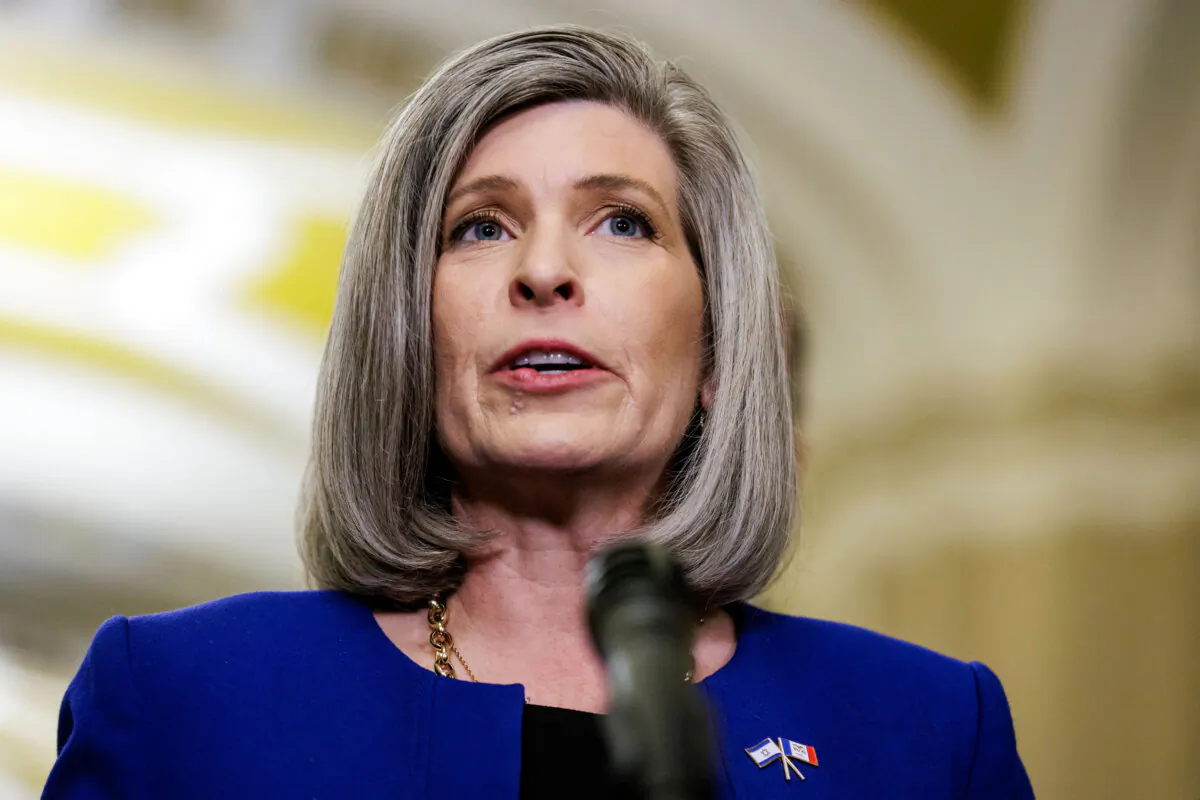 Sen. Joni Ernst (R-Iowa) speaks during a press conference following the Senate Republican weekly policy luncheon at the U.S. Capitol in Washington on Jan. 9, 2024. (Samuel Corum/Getty Images)