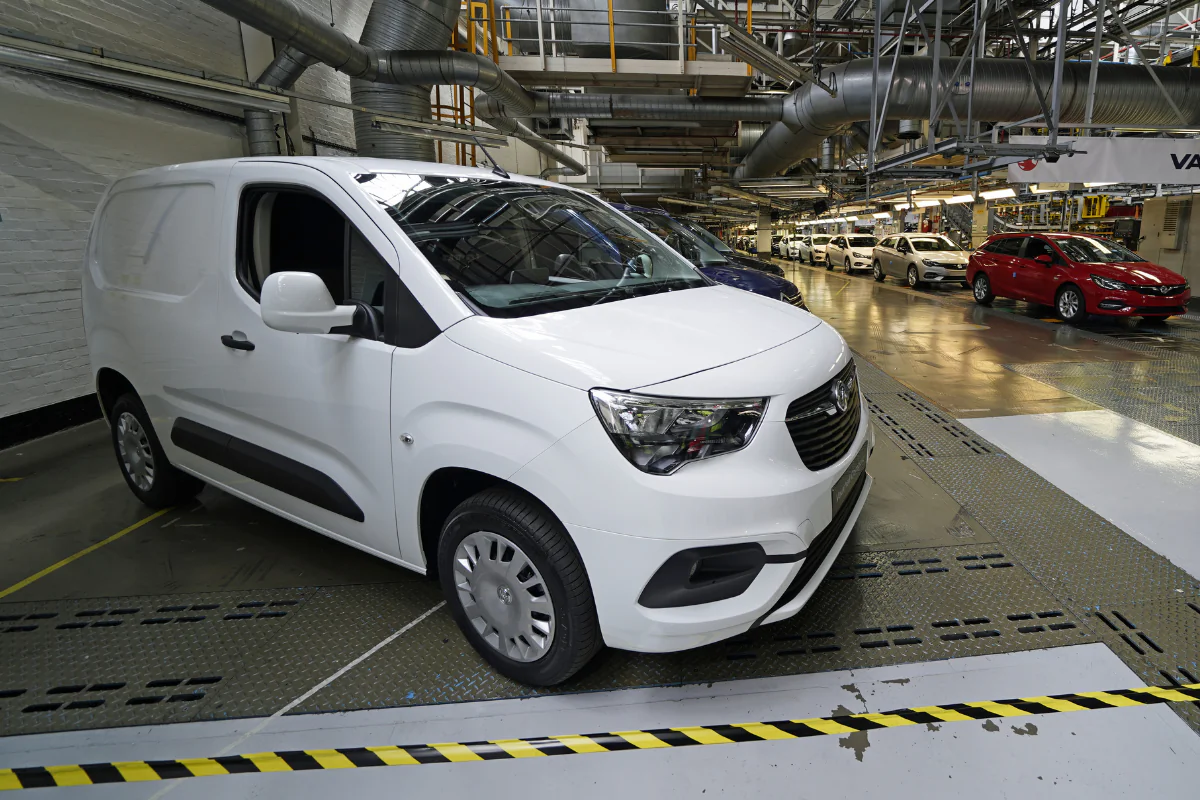 A new electric van at Vauxhall's plant in Ellesmere Port, Cheshire, England, on July 6, 2021. (Peter Byrne/PA Wire)