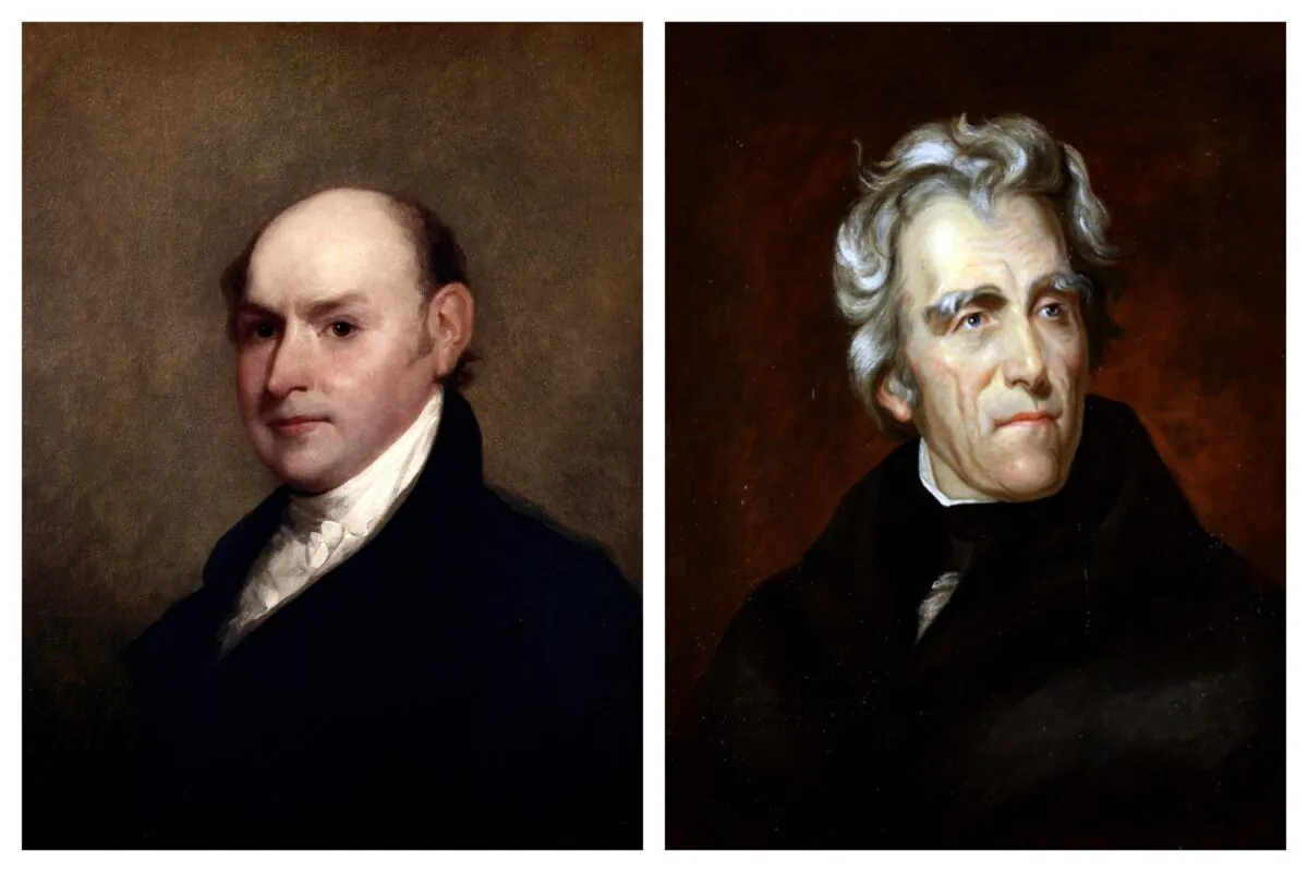 (L) John Quincy Adams by Gilbert Stuart and (R) Andrew Jackson by Thomas Sully, ran against each other for president in 1824. (Public Domain)