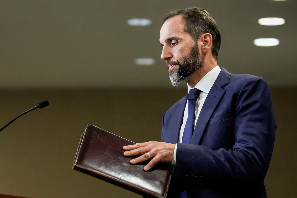 Special counsel Jack Smith prepares to speak about an indictment against former President Donald Trump in Washington on Aug. 1, 2023. (Drew Angerer/Getty Images)