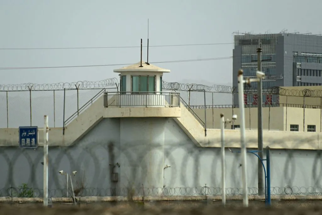 A watchtower at an alleged detention facility in Artux in China's northwestern Xinjiang region on July 19, 2023. (Pedro Pardo/AFP via Getty Images)