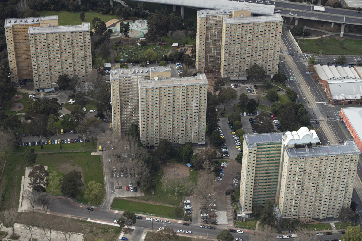 An aerial view of the public housing towers on Racecourse Road, North Melbourne, in Australia on Aug. 26, 2020. (Daniel Pockett/Getty Images)