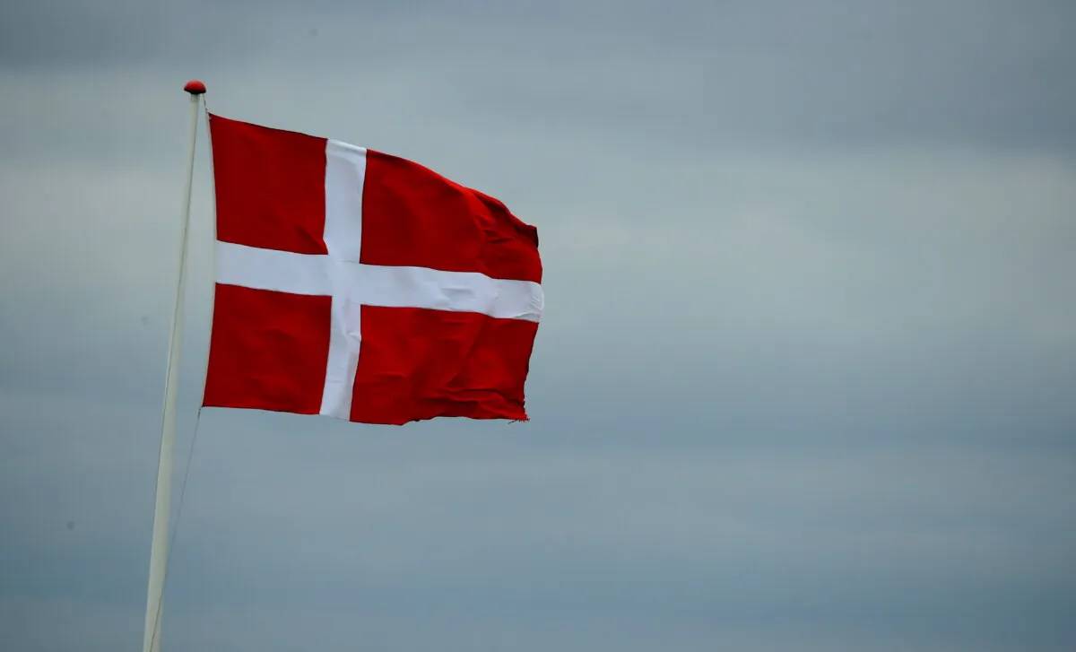 A large Danish flag during the Pro Am event prior to the start of the Made in Denmark at Himmerland Golf & Spa Resort in Aalborg, Denmark on May 22, 2019. (Andrew Redington/Getty Images)