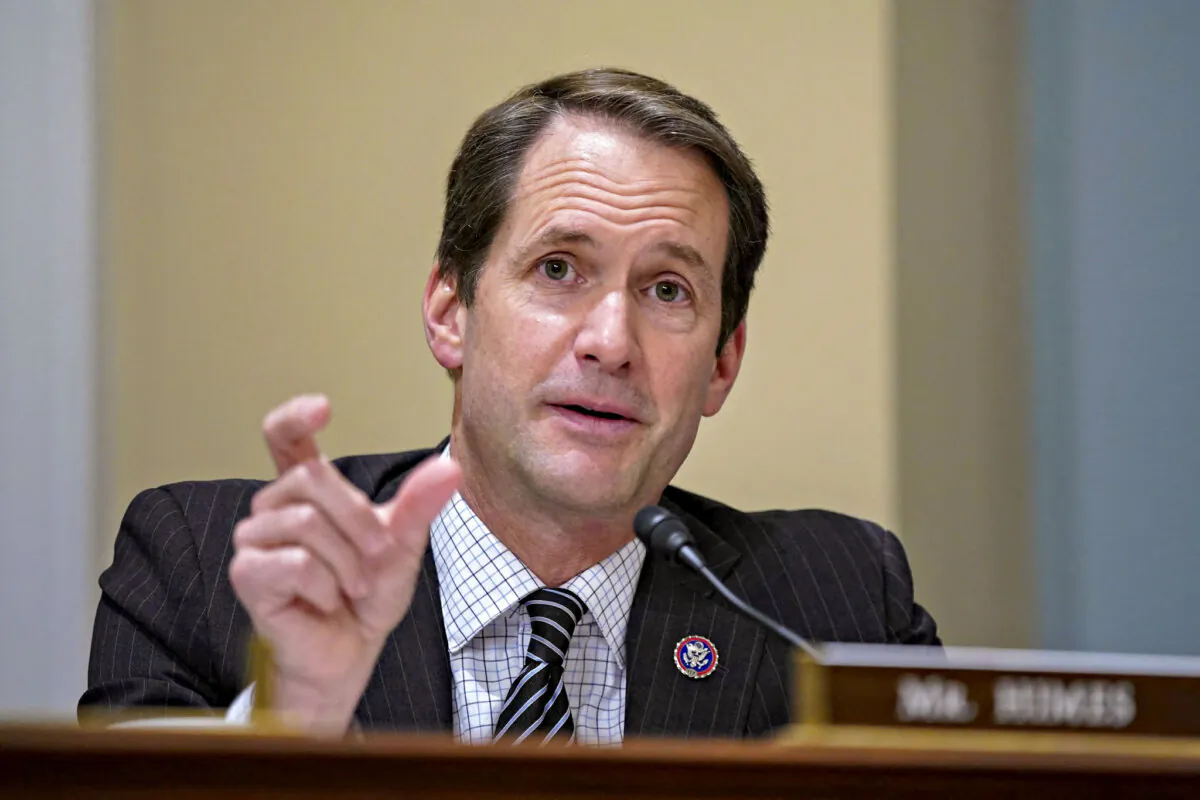 Rep. Jim Himes (D-Conn.) speaks during a House Intelligence Committee hearing about worldwide threats, on Capitol Hill in Washington on April 15, 2021. (Al Drago/Pool/AFP via Getty Images)