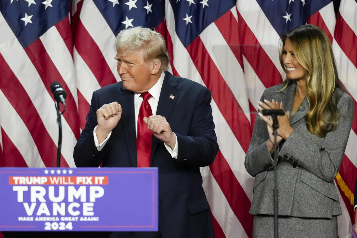 President-elect Donald Trump and his wife, Melania Trump, celebrate his secured election victory, in Florida, on Nov. 6, 2024. (PA)