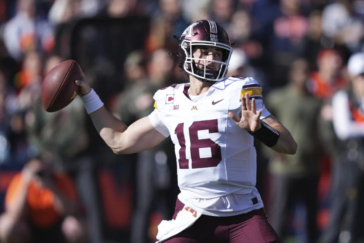 Minnesota quarterback Max Brosmer passes during the first half of an NCAA college football game against Illinois on Saturday, Nov. 2, 2024, in Champaign, Ill. (Charles Rex Arbogast/AP Photo)