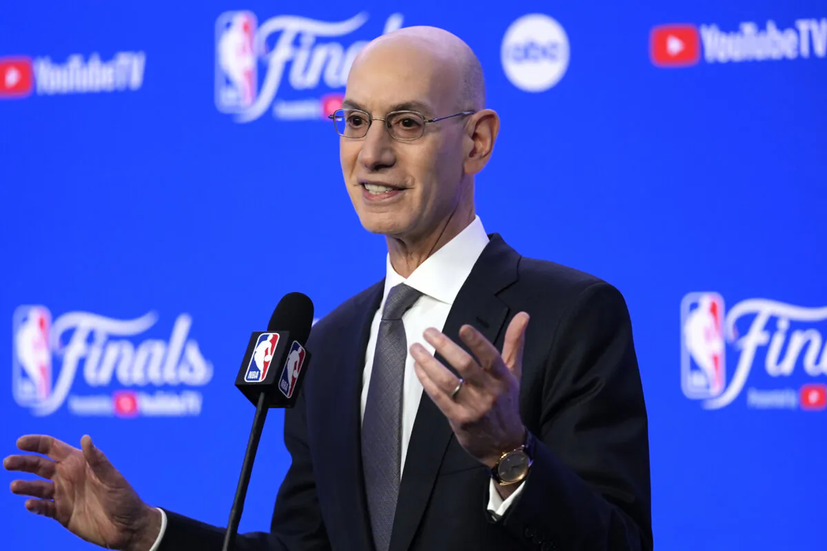 NBA Commissioner Adam Silver talks to reporters, in Boston, on June 6, 2024. (Charles Krupa/AP Photo, File)
