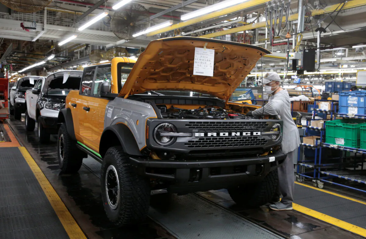 The Ford 2021 Bronco SUV on the assembly line at the Michigan Assembly Plant in Wayne, Mich., on June 14, 2021. (Rebecca Cook/Reuters)