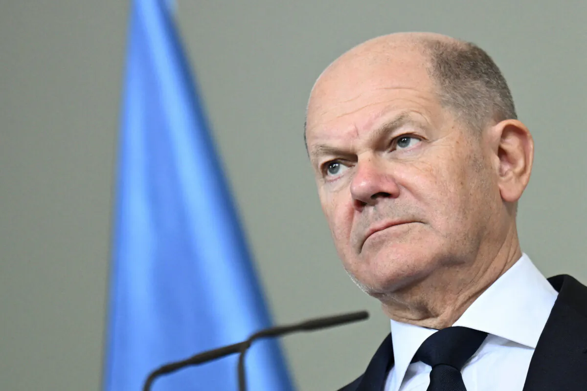 German Chancellor Olaf Scholz reacts at a media briefing following his bilateral talks with Somali's President Hassan Sheikh Mohamud at the Chancellery in Berlin, Germany, on Nov. 5, 2024.     (Annegret Hilse/Reuters)